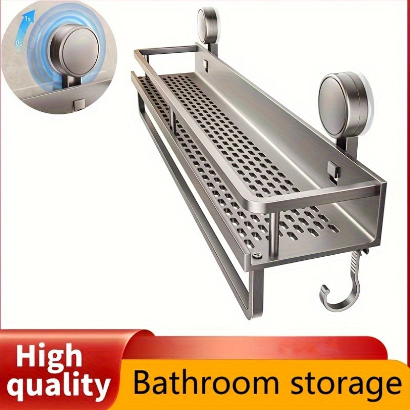 1 estante flotante para baño con ventosas, resistente y sin óxido, con ganchos para toallas, organizador de baño que ahorra espacio para champú, jabón y accesorios, organizadores y almacenamiento de baño, bandeja de baño