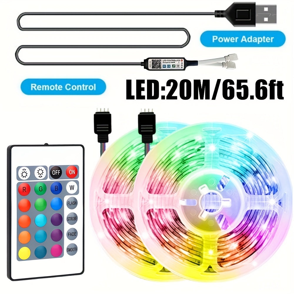 1pc Tira de luces LED RGB con mando a distancia, iluminación de cinta flexible alimentada por USB, control infrarrojo, montaje en pared y escritorio, cambio de color, control de tecla, cubierta de luz de vidrio, batería de botón no recargable, para decor