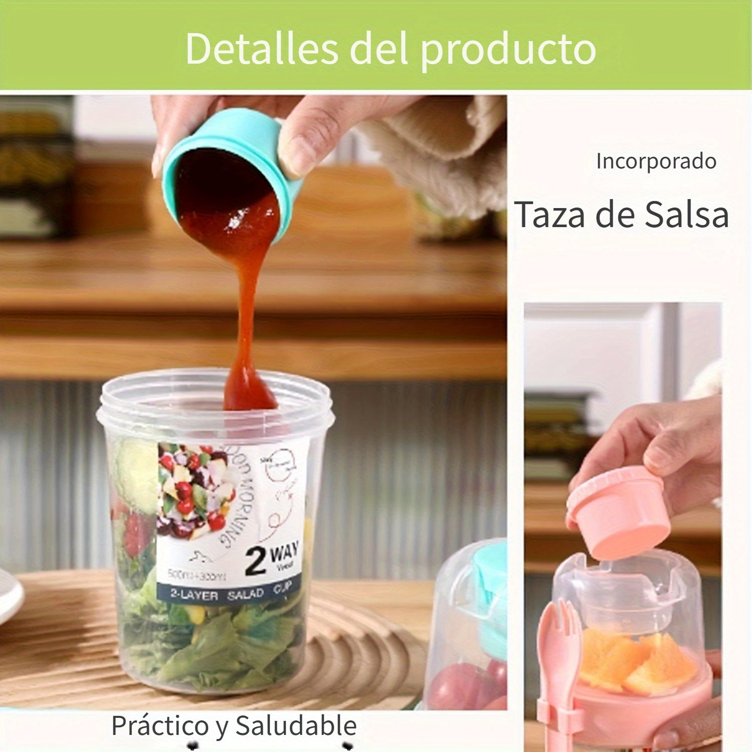 1 contenedor portátil de ensalada de doble capa con tapa sellada, compartimento pequeño, libre de BPA, opciones multicolor, incluye recipiente para aderezo, ideal para preparar comidas, almuerzos de oficina, picnic al aire libre y viajes, contenedor para