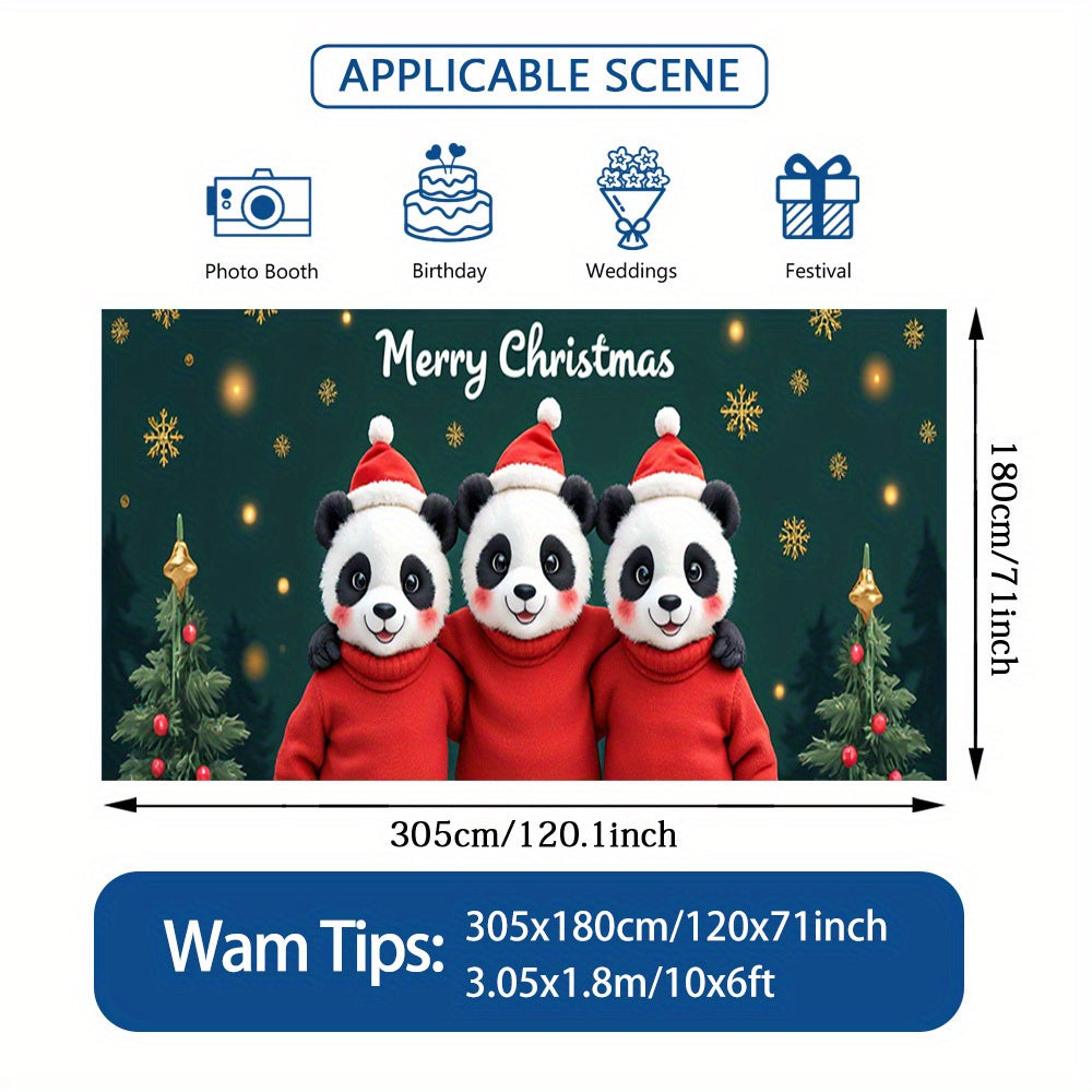 Banner de puerta 2D, 1 unidad, Decoración navideña Panda y Oso Navideño, Poliéster, Ideal para decoraciones de Navidad, fiestas hawaianas, bodas, fondos de habitación o jardín exterior