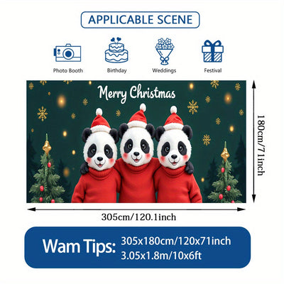 Banner de puerta 2D, 1 unidad, Decoración navideña Panda y Oso Navideño, Poliéster, Ideal para decoraciones de Navidad, fiestas hawaianas, bodas, fondos de habitación o jardín exterior
