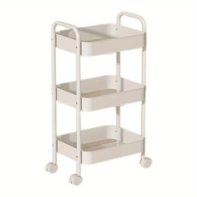 Carrito de almacenamiento de metal de 3 niveles, carrito de cocina rosa con ruedas, estante multifuncional para refrigerios para dormitorio y sala de estar, no requiere energía.