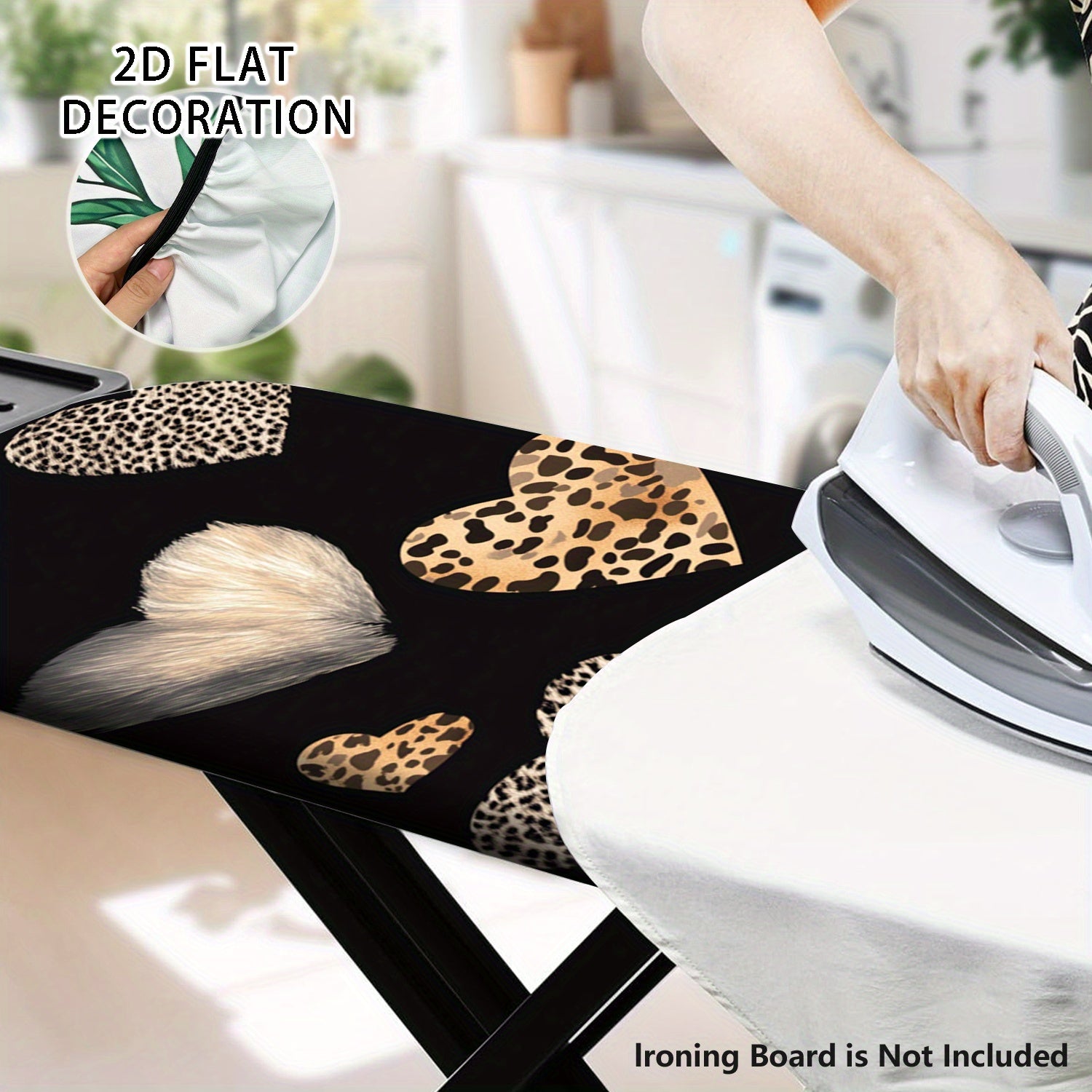Fundas para Tabla de Planchar con Estampado de Leopardo y Corazones - Decoración Negra y Dorada para Lavandería, Cubierta Antipolvo Lavable, Ajuste Universal para la Mayoría de Mesas de Planchar, Fácil Instalación para Cocina o Lavadero, Accesorio Elegan