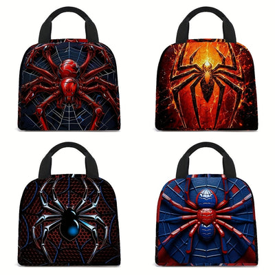 Bolsa de almuerzo aislada con estampado de arañas - Resistente de poliéster con diseño de telarañas vibrantes, sin contacto con alimentos, ideal para el trabajo, viajes y pícnic, lavable a mano, bolsa de almuerzo aislada, regreso a la escuela
