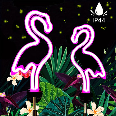 Luz solar para decoración de jardín de neón de flamingo, lámpara decorativa impermeable para exteriores, adecuada para decoración de patios, embellecimiento de césped y decoración de vacaciones, IP44