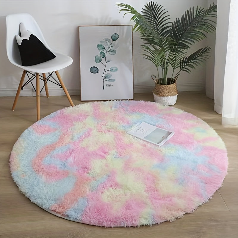 1pc Alfombra redonda suave y esponjosa, alfombra de fibra de poliéster lavable antideslizante para sala de estar, dormitorio, sala de juegos, dormitorio, sofá, decoración de habitación para adolescentes, patrón geométrico, hecha a máquina, tejido de punt