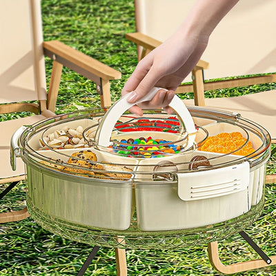1pc Bandeja de aperitivos giratoria con tapa, organizador de almacenamiento de alimentos de plástico redondo para nueces, frutas secas, dulces - Ideal para el hogar, fiestas, bodas - Seguro para el contacto con alimentos, perfecto para Navidad, Halloween