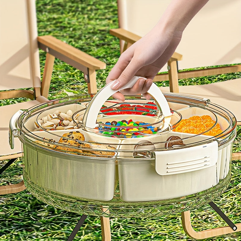 1pc Bandeja de aperitivos giratoria con tapa, organizador de almacenamiento de alimentos de plástico redondo para nueces, frutas secas, dulces - Ideal para el hogar, fiestas, bodas - Seguro para el contacto con alimentos, perfecto para Navidad, Halloween