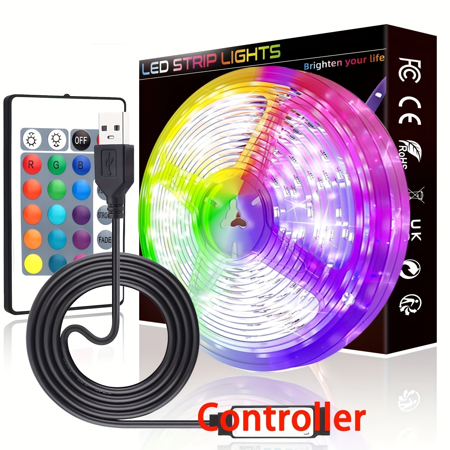 Luces de Tira LED LCUTML, 91.44-3048.0cm con Control Remoto IR24KEY, Múltiples Modos Dinámicos, Alimentado por USB, Fácil de Instalar, Colores Vibrantes para Decoración de Dormitorio, Iluminación de Fiesta, Retroiluminación de TV y Escenario, Decoración