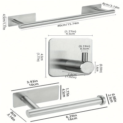 Juego de 6 toalleros contemporáneos, kit de herrajes para baño de acero inoxidable con toallero, toallero de pared, portarrollos de papel higiénico, ganchos para batas - Instalación sin taladros