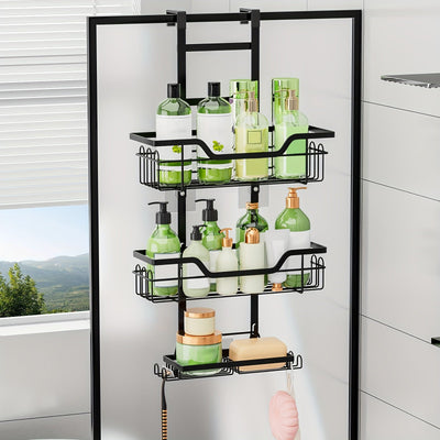 1 Pieza, Estante De Ducha De 3 Niveles Para Colgar Sobre La Puerta, Organizador De Baño Colgante De Hierro Fundido A Prueba De Óxido Con Jabonera, Accesorios De Baño Que Ahorran Espacio, Decoración Del Hogar