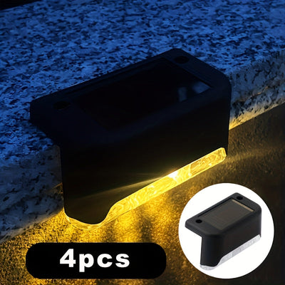 4/12piezas Luces de escalera solares Luces de pared para exteriores, conmutador automático de sensor para escaleras, decks, caminos, patios, cercas, barandillas, múltiples escenas Luces de cubierta solar Luces de escalera solares