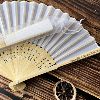 Abanicos de boda personalizados de bambú, 20/30/50 unidades, grabados con nombre y fecha, diseño clásico, elegante color blanco, para decoración de bodas, bautizos, Navidad, San Valentín, regalos para eventos, decoración rústica vintage, duraderos