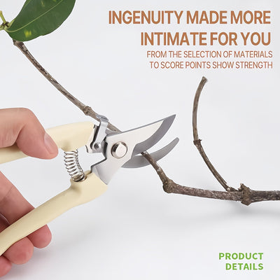 Tijeras de poda de acero inoxidable de primera calidad con mango blanco ergonómico - Cuchillas afiladas y duraderas para bonsái, huerta y jardinería general - Perfectas para recortes precisos y moldeado, herramientas de jardinería | Mango ergonómico | He
