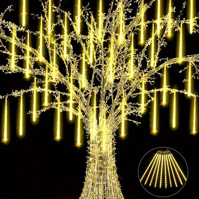 Luces Navideñas Exteriores de Forma de Copo de Nieve, Lluvia de Meteoro y Nevado, Decoración LED de Luces Cadenas que Caen con 8 Tubos y 288 LEDs (IP44)