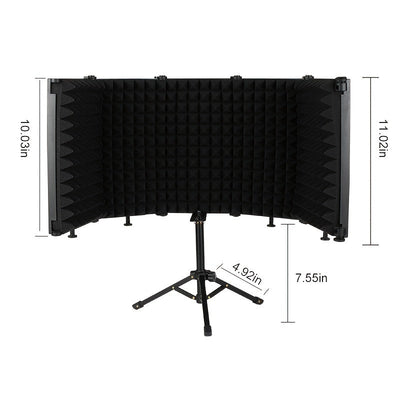 Escudo aislante para micrófono de estudio con trípode, espuma absorbente de alta densidad para filtrado vocal, escudo de sonido plegable para micrófono condensador, ideal para música, podcasts, canto y transmisiones, equipo de grabación | Diseño plegable