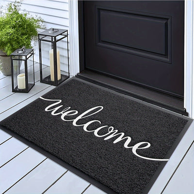 Tapete de bienvenida negro - Resistente, absorbente y fácil de limpiar para uso en interiores/exteriores, base antideslizante, ideal para patio, porche o casa de campo - Decoración navideña, perfecto para Navidad