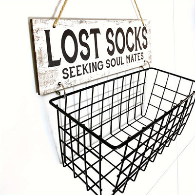 1pc Cartel de Lavandería para Calcetines Perdidos y Cesta - Organizador Montado en la Pared para Calcetines Extraviados - Mantén tu Cuarto de Lavado Ordenado y Encuentra Fácilmente tus Calcetines, Organización de Ropa Sucia, Canastas de Lavandería