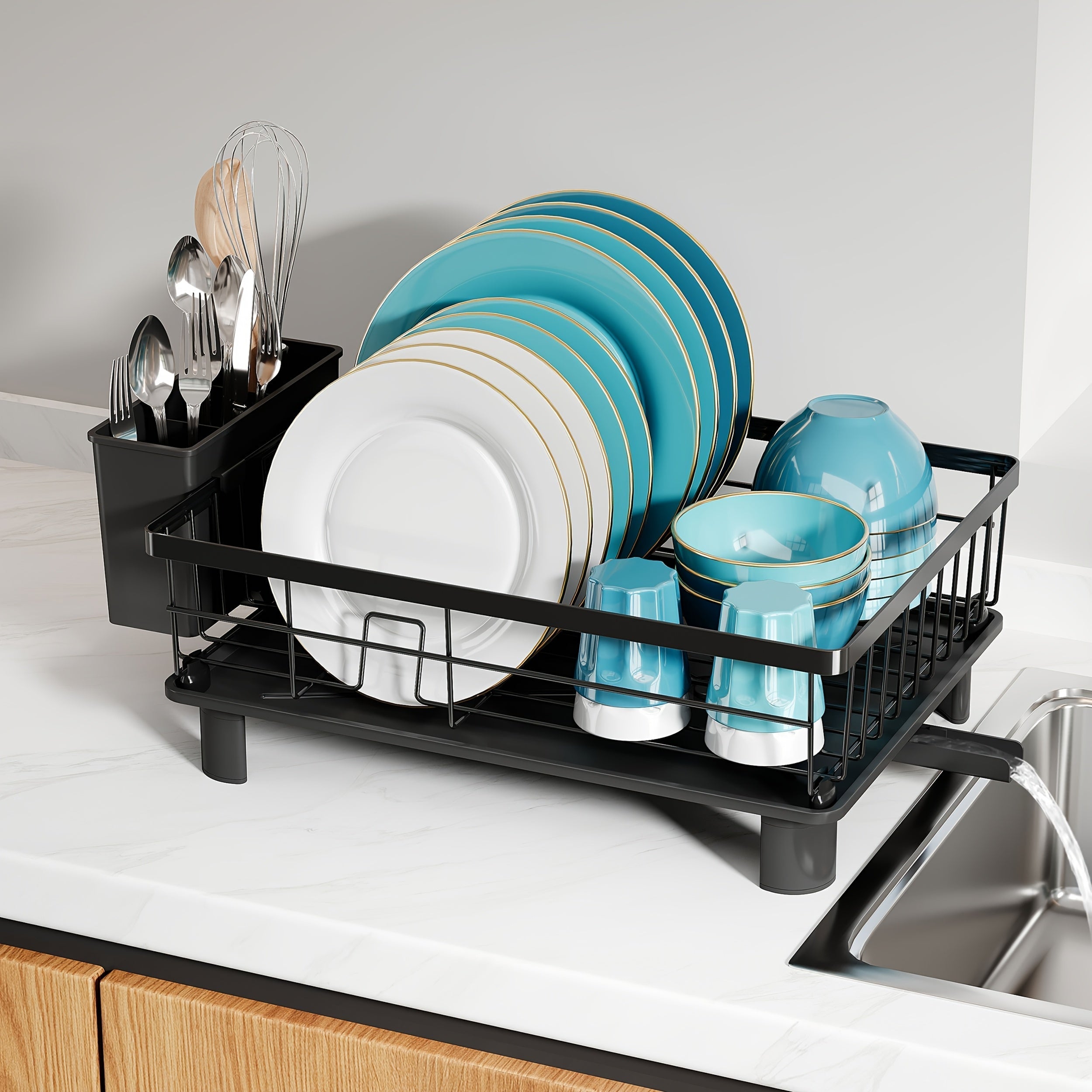 Escurridor de acero inoxidable compacto con estante desmontable para cubiertos y tabla escurridera, práctico organizador multifuncional resistente y duradero, ideal para cocinas pequeñas, accesorio básico imprescindible para el hogar