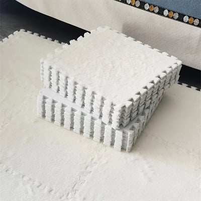12 piezas de alfombras interconectadas de pelo largo, suaves tapetes de rompecabezas para piso, 29.97x29.97 cm, gris con borde blanco, lavables a mano, decoración acogedora para dormitorio o sala, tapete para sala | Cubrepiso elegante | Tapete de textura