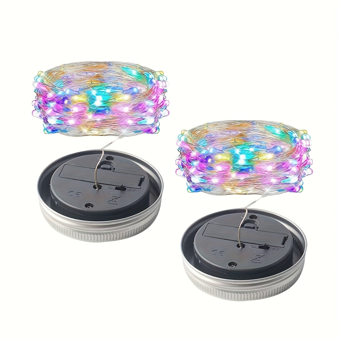 4/6pcs Luces de Hadas LED con Energía Solar, Luces de Cadena con Ganchos para Tapa de Tarro Mason - Ideales para Decoraciones Interiores y Exteriores, Navidad, Fiestas y Ambiente de Fiesta - Batería de Níquel Recargable, No Necesita Control Remoto, Luces