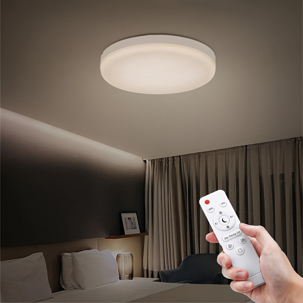 Luz de techo LED moderna de 24W con control remoto - Montaje semiempotrado, 3 colores regulables, eficiente en energía para dormitorio, sala de estar, cocina, comedor y estudio, Iluminación de dormitorio | Luz de techo moderna | Fixture de luz de plástic