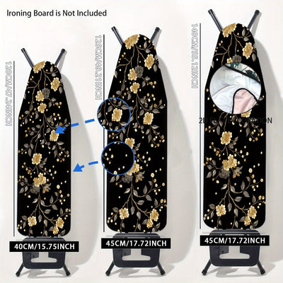 2D Plano, 2D Plano Tapete de Tablero de Planchar Floral - Lavable, Diseño Sin Planchar, Fácil de Instalar, Se Ajusta a la Mayoría de Tamaños Estándar, Elegante Patrón Floral Negro y Dorado, Perfecto para Decoración del Hogar, Accesorios de Planchar, Deco
