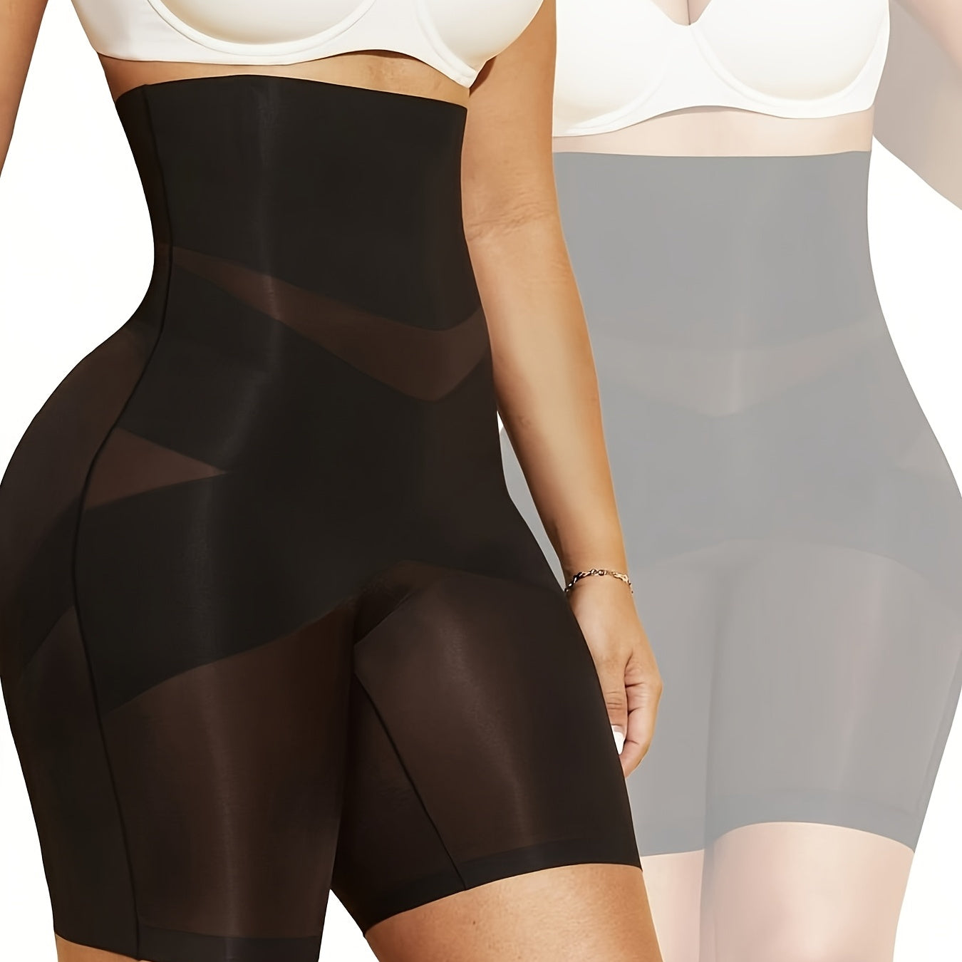 1 par de shorts moldeadores sin costuras para mujer, control de abdomen y levantamiento de glúteos, tela de fibra sedosa (61% nailon/39% elastano), compresión media, línea elegante, color sólido, solo lavado a mano