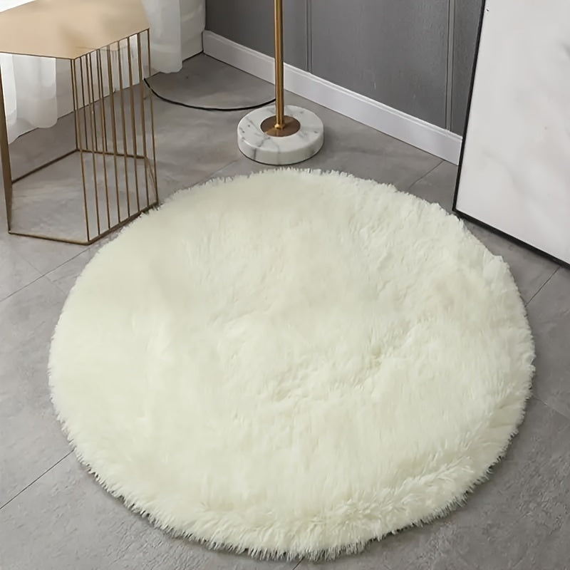 Un pieza de alfombra de peluche redonda blanca ultra suave, acogedora y esponjosa para dormitorio, alfombra esponjosa antideslizante para junto a la cama, ideal para decoración del hogar en sala de estar, dormitorio, residencia o centro de cuidado infant