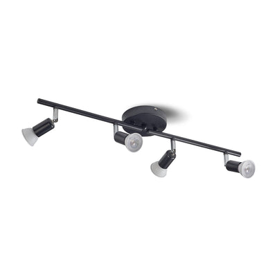 Kit de iluminación de riel, 1 pieza, brazo de riel ajustable con 4 cabezales, luz de techo direccional plegable con socket GU10, incluye focos, para cocina, dormitorio o sala de exhibición, lámpara de acento, color negro/níquel