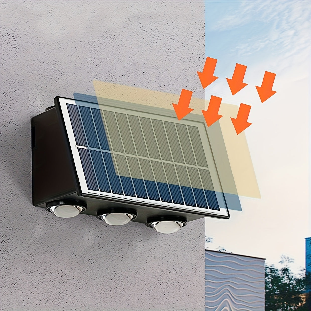 1pc. luz solar de pared exterior, 3000k luz solar para exteriores, luz de porche con 6LEDs, luz de patio, farola exterior, 1800mAh Adecuada para jardín, patio, estacionamiento, iluminación decorativa comercial ip54