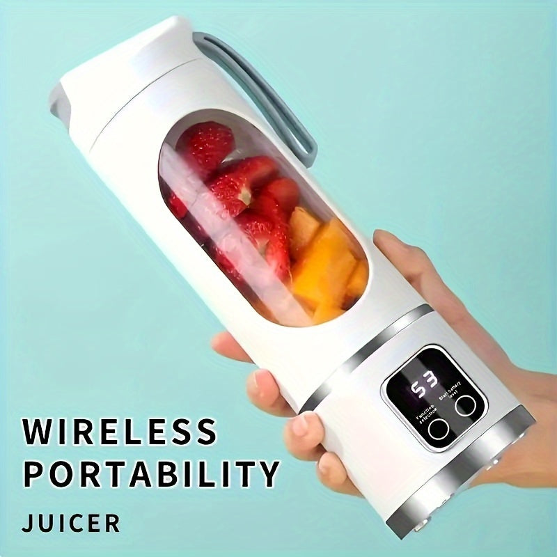 Batidora y Exprimidor Portátil Compacto 3-en-1 - Recargable por USB con Pantalla Digital, Cuchillas de Acero Inoxidable Duraderas para Smoothies, Batidos y Jugo Fresco - Inalámbrico, Fácil de Usar para Camping, Viajes y Regalos