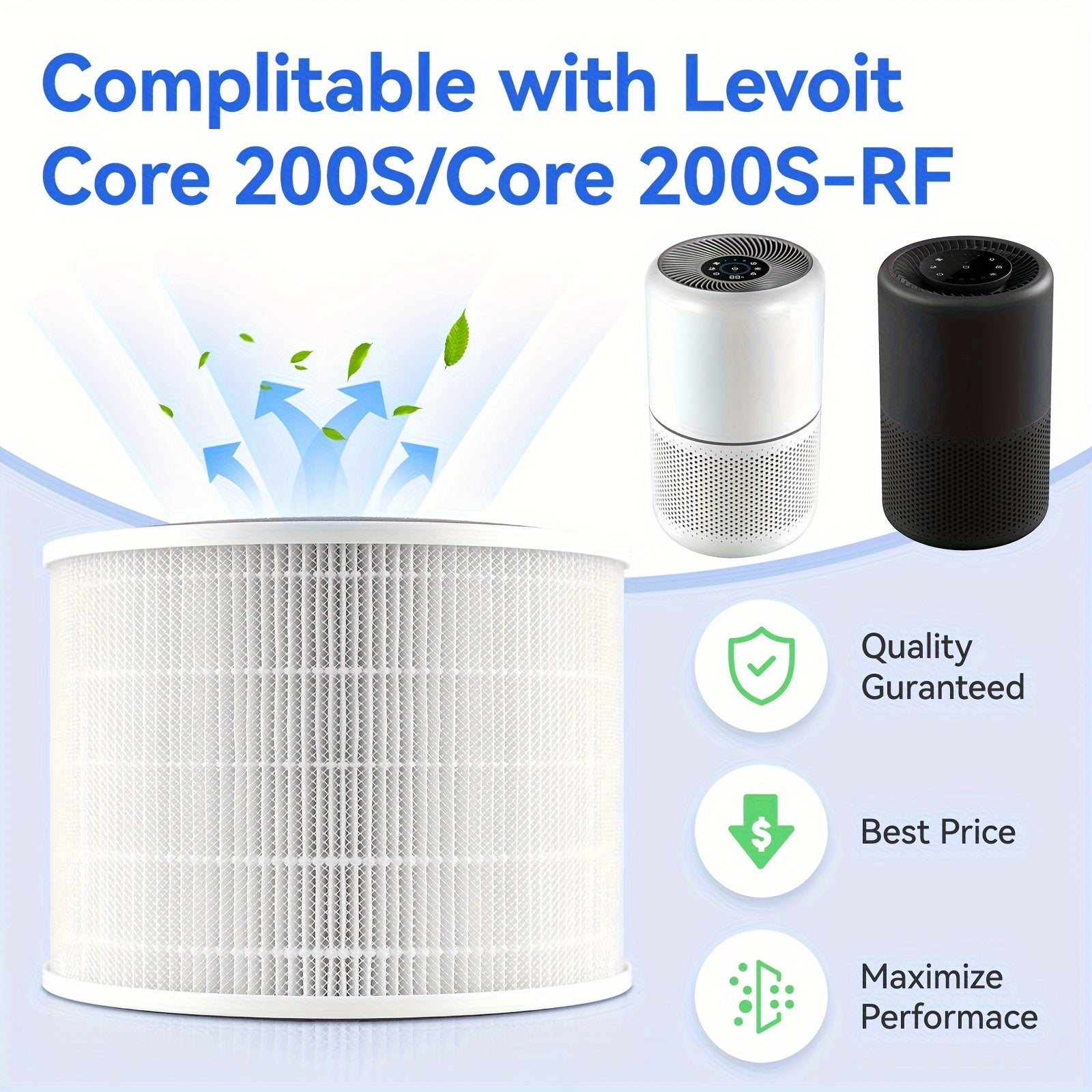 Filtro de Repuesto para Purificador de Aire Inteligente WiFi Levoit Core 200S - True HEPA H13, Filtración de 3 Etapas para una Mejora de la Calidad del Aire Interior, Blanco