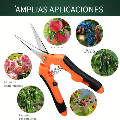 1pcs Tijeras de Podar de Jardín Ergonómicas de Acero Inoxidable - Agarre Antideslizante, Resorte de Alta Tensión para un Corte Eficiente, Recortadoras de Hojas de Metal Modernas