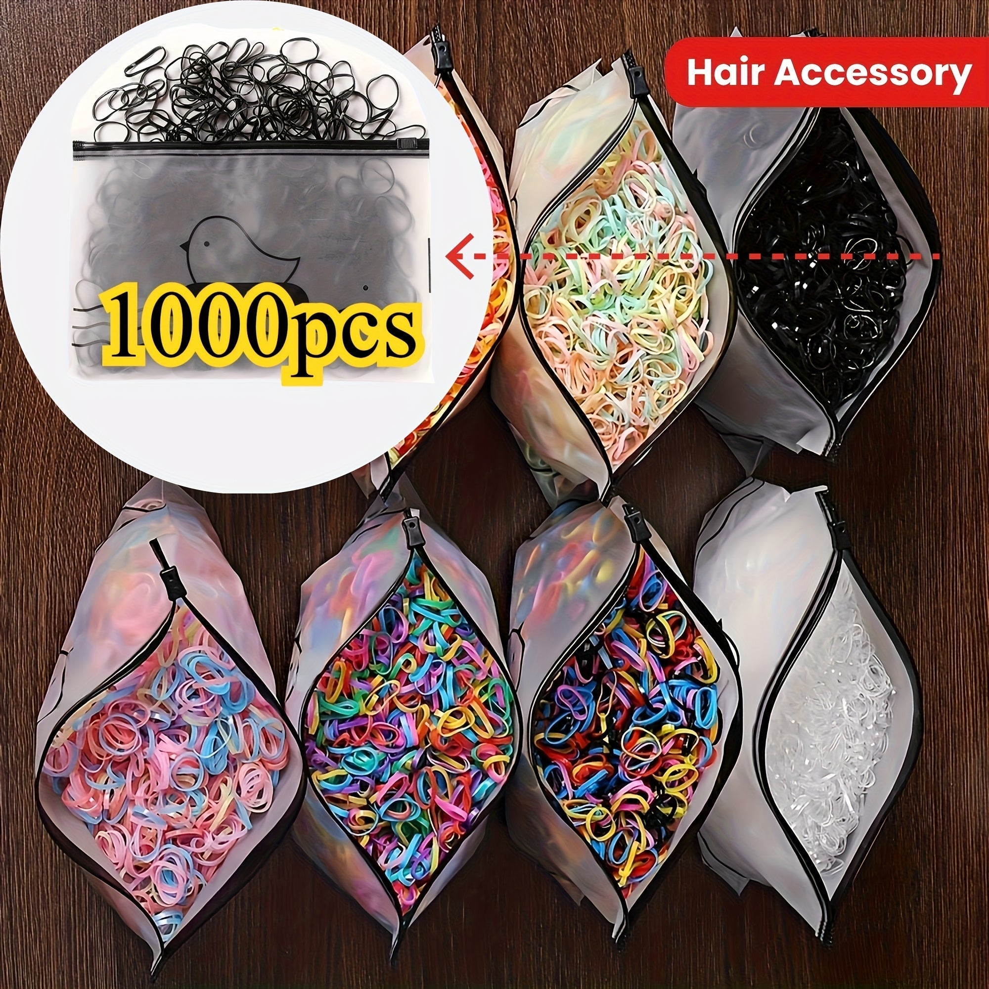 1000 ligas para el cabello desechables - Ligas elásticas antideslizantes para mujeres, colores pastel, neón, metálicos y negro - Para salón, fiestas y peinados diarios - Paquete de accesorios para el cabello, accesorios para peinar, accesorios para fiest