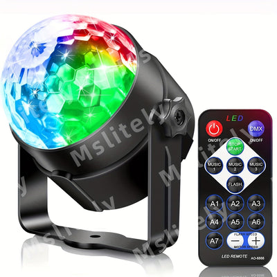 MSLITELY Disco Ball Light con 7 colores, cable de alimentación USB de 1,5 m - Lámpara de fiesta RGB LED con control remoto, sincronización de música, perfecta para DJs y actuaciones en el escenario, iluminación de escenario | Disco Ball Light | Lámpara a