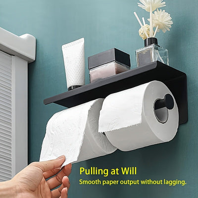 Soporte de papel higiénico de acero inoxidable con estante, diseño de doble cabeza, acabado cepillado, ahorro de espacio para baño, dorado, accesorio de inodoro.