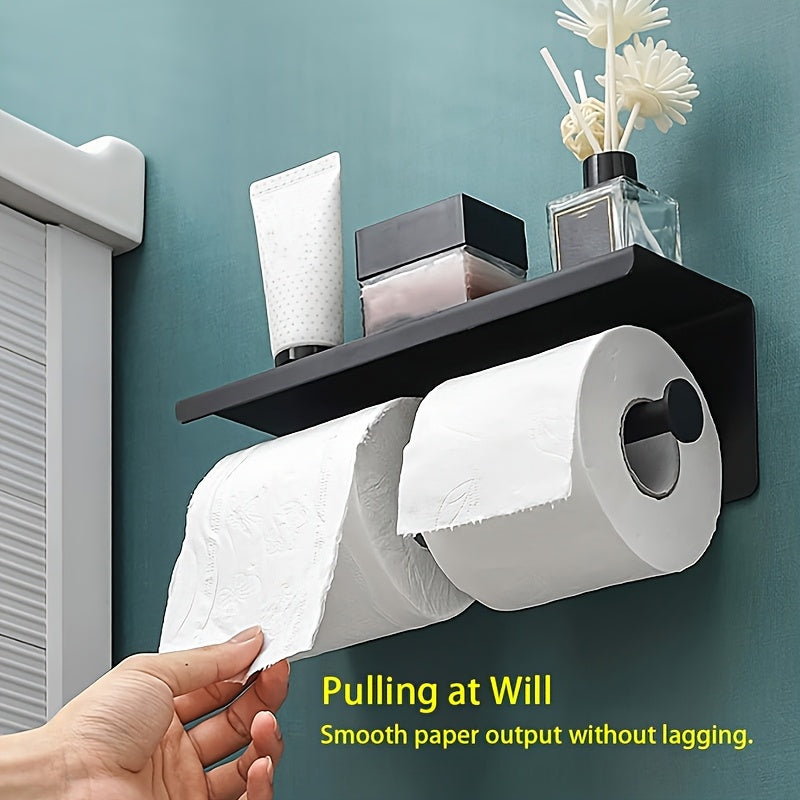 Soporte de papel higiénico de acero inoxidable con estante, diseño de doble cabeza, acabado cepillado, ahorro de espacio para baño, dorado, accesorio de inodoro.