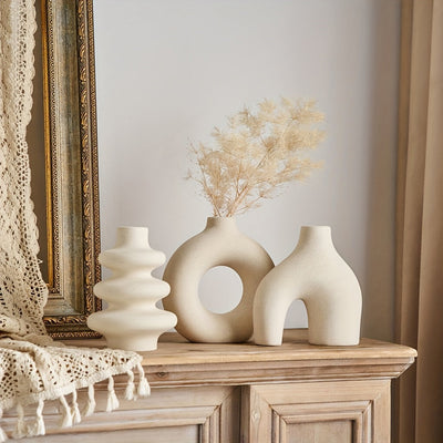 3 piezas Conjunto de jarrones de cerámica blanco leche para decoración para salón, dormitorio y oficina
