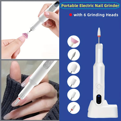Kit de Amoladora Eléctrica Portátil para Uñas con 6 Cabezales - Herramienta Profesional para Manicura, Eliminación de Gel y Limado en Color Beige Claro