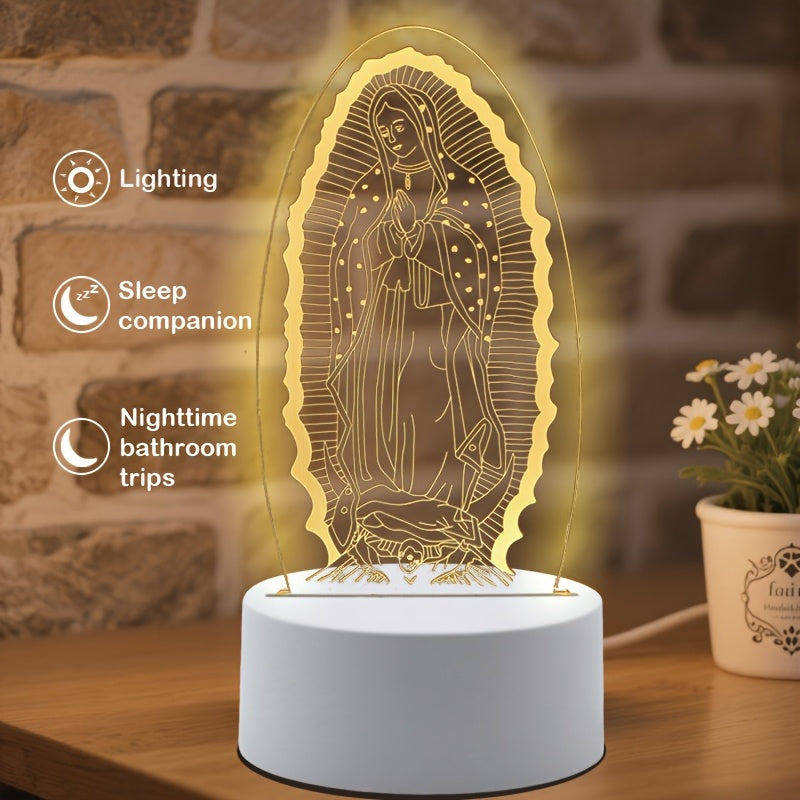 1pc Lámpara de Mesa Elegante Virgen María Vintage - Luz Nocturna Religiosa LED con Base Alimentada por USB, Iluminación Oval para Hogar, Oficina, Capilla - Sin Pilas Necesarias, Regalo Católico para Navidad, Cumpleaños, Boda - Construcción Duradera en Pl