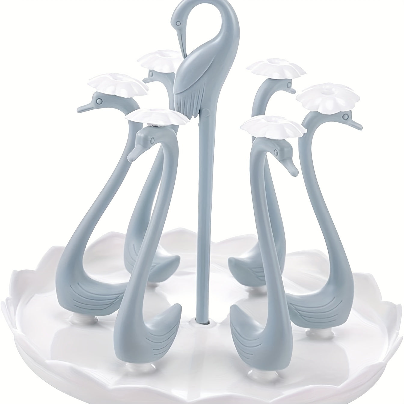 Soporte Giratorio 360° para Vasos en Forma de Cisne, con 6 Asas y Bandeja de Drenaje, Apto para Cristalería, Jarras de Cerveza y Más, Diseño Desmontable y Rápido Secado, Accesorio Decorativo y Organizador para Cocina