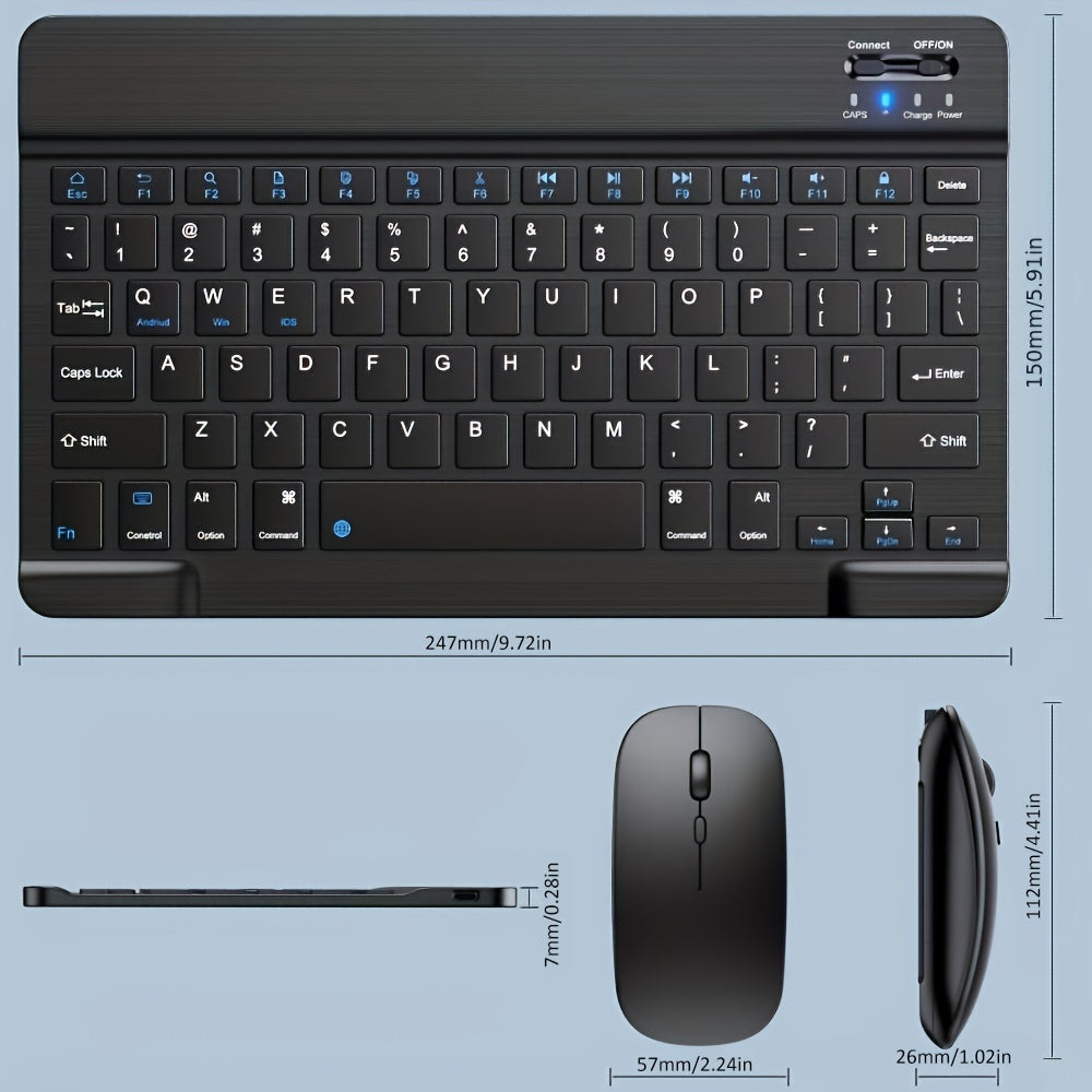 Teclado y ratón inalámbricos mini ultrafinos para portátiles, escritorios, tabletas, Android, MacBook - Diseño portátil con teclas iluminadas, carga Type-C, detección de movimiento óptico, batería de litio, almohadilla para ratón de PC