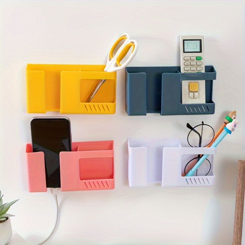 1pc Organizador de Portacontroles Remotos Montado en la Pared - Estante de Almacenamiento de Plástico Duradero con Múltiples Compartimentos y Fácil Instalación, Diseño Ahorrador de Espacio para Sala de Estar, Dormitorio, Oficina en Casa - Colores Vibrant