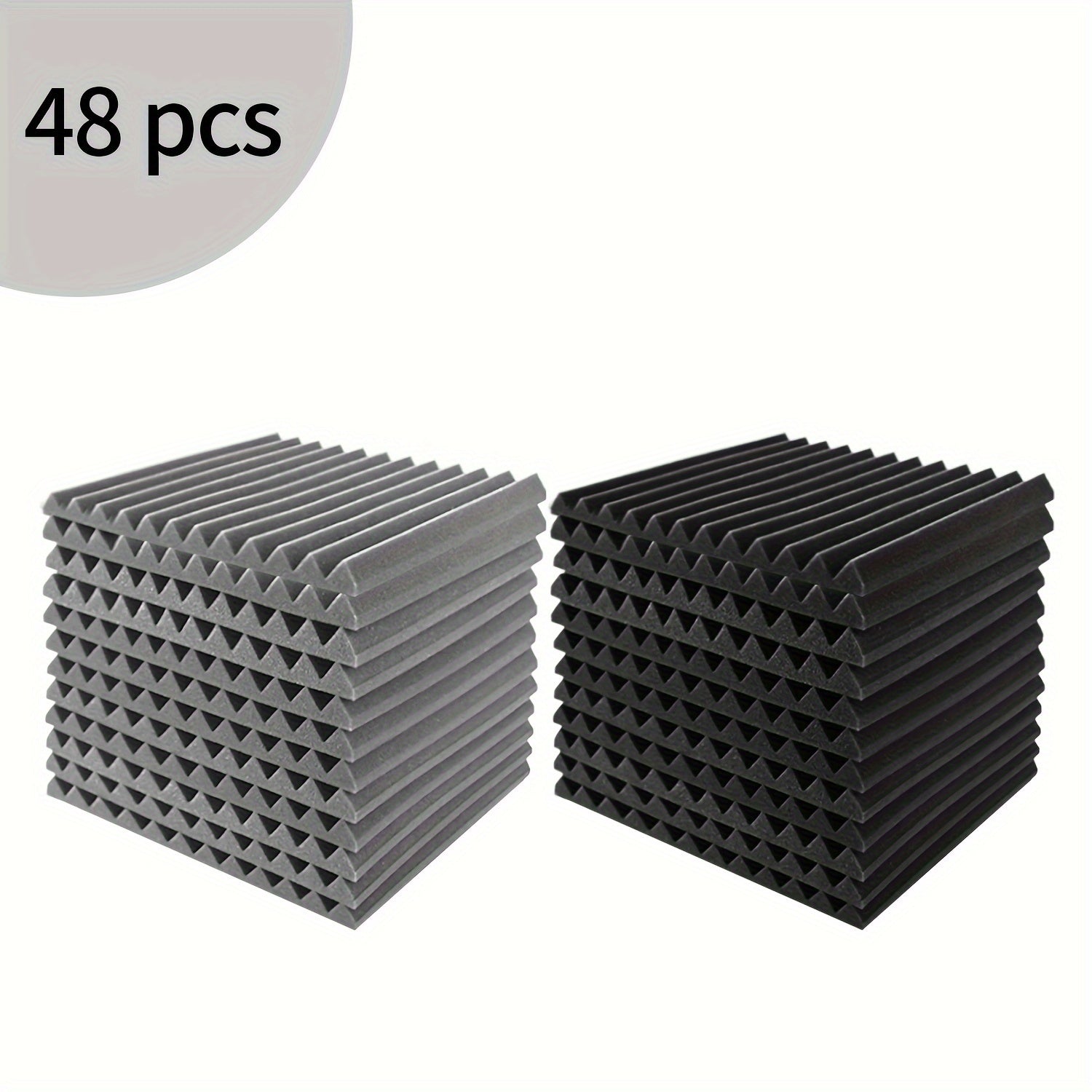 48pcs Paneles de Espuma Acústica, Cuñas de Aislamiento Acústico para Estudio, Relleno Antifuego y Aislante de Sonido, Cuñas de 1"×12"×12" Tratamiento de Absorción con Esponja de Espuma Acústica, Ideal para Dormitorio, Estudio y Oficina, Negro y Gris