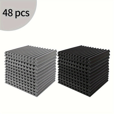 48pcs Paneles de Espuma Acústica, Cuñas de Aislamiento Acústico para Estudio, Relleno Antifuego y Aislante de Sonido, Cuñas de 1"×12"×12" Tratamiento de Absorción con Esponja de Espuma Acústica, Ideal para Dormitorio, Estudio y Oficina, Negro y Gris