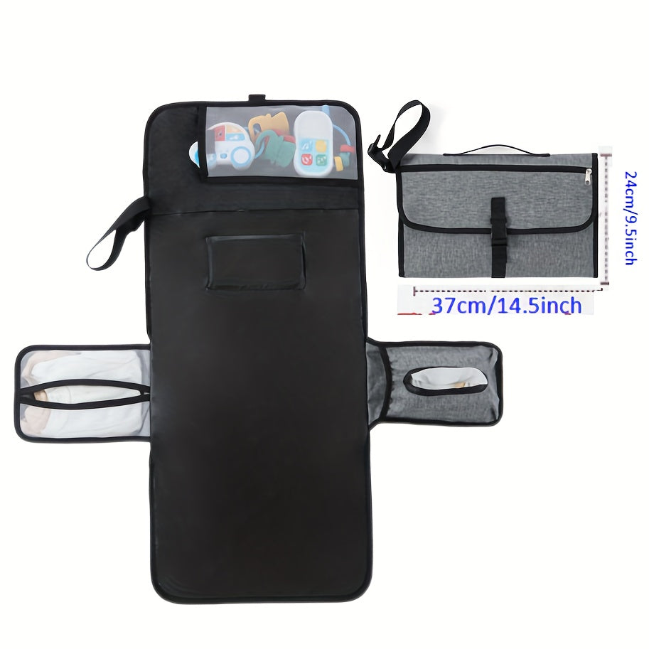 Colchoneta de exterior ampliada y ensanchada para bebés, tapete plegable para cuna con cambiador incluido, incluye 3 bolsas de almacenamiento para biberones, pañuelos húmedos, etc., se puede llevar en la mano o colgar del cochecito