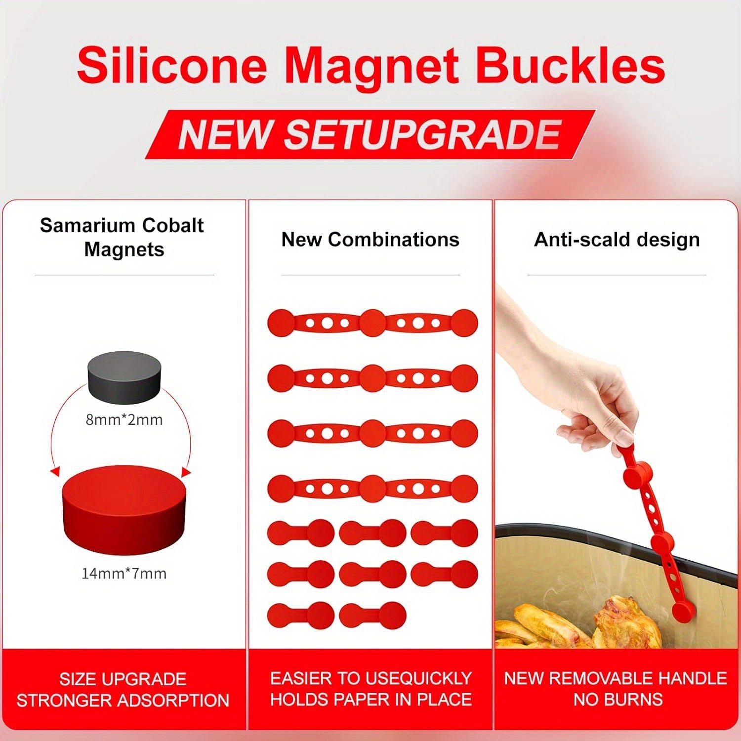 4 piezas de clips magnéticos de silicona roja para freidor de aire - Soportes de bandeja de horneado antideslizantes y resistentes al calor para una cocción uniforme, ideales para papas fritas, pollo y más - Accesorios ideales para freidor de aire, acces