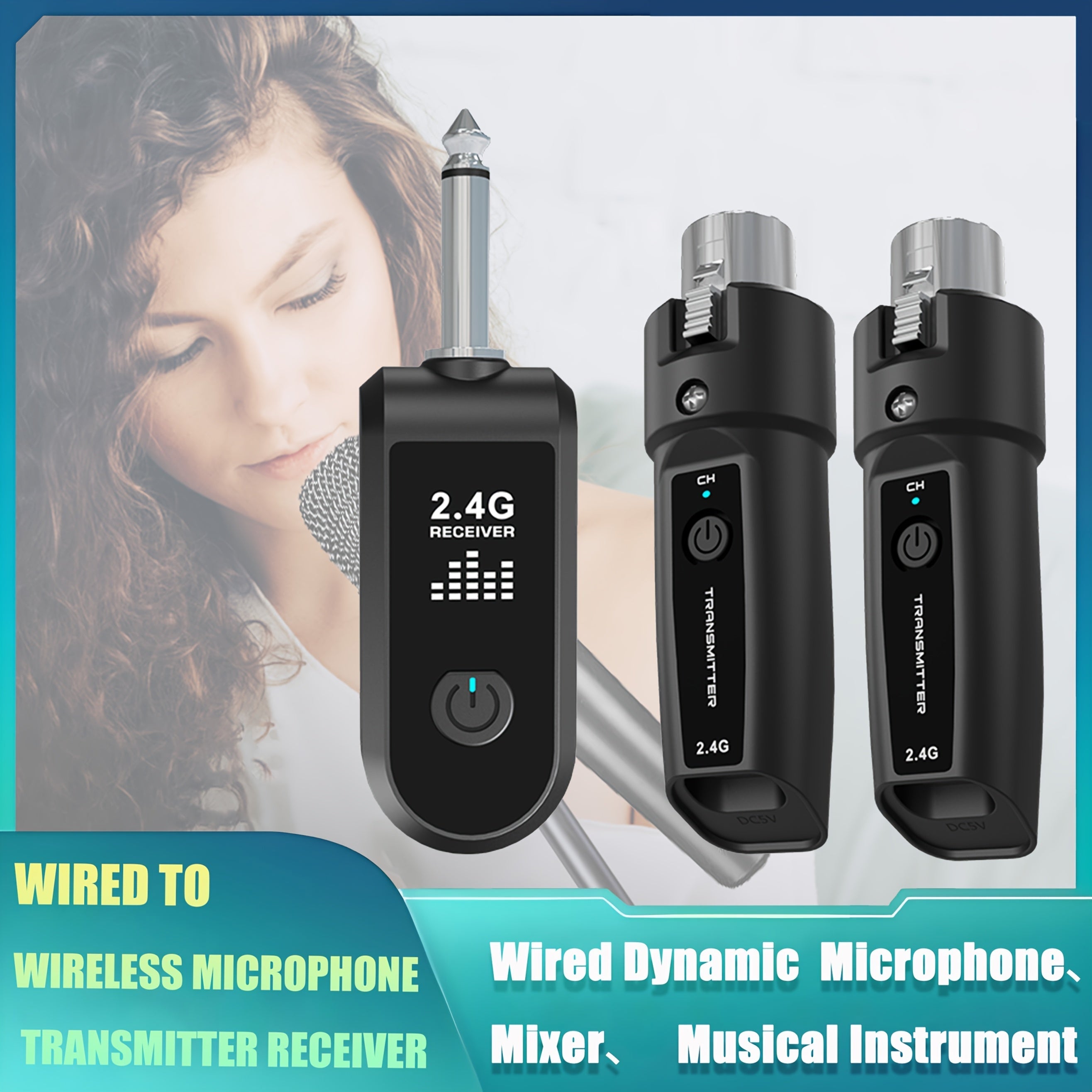 Transmisor y Receptor de Micrófono sin varillas, Solo Transmisor con Función de Transmisión, Carga Tipo-C, Jack de 6.35mm, Transmisión de Largo Alcance de 2.4GHz, Ideal para Micrófonos Dinámicos, Mezcladores de Audio y Altavoces