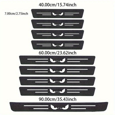 9 piezas de protector para umbral de auto con diseño de ojo de diablo, resistente a rayones y antideslizante, instalación con adhesivo, apto para todos los autos - negro con franjas blancas, protección para umbral de auto | decoración de auto elegante |
